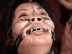Jap Plus-size slave got needles pierced lip to keep her facehole shut