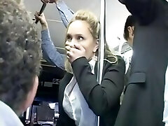 Crazy blond groped to numerous orgasm on bus & fucked