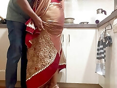 Indian Couple Romance in the Kitchen - Saree Sex - Saree raised up and Arse Spanked