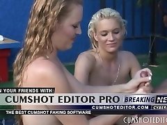 Two Sizzling Sluts Providing A Pool Handjob