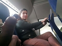Spycam seduces Milf to Suck&Jerk his Knob in Bus