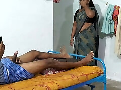 A stepmother wearing a saree She was lurk seeing me masturbating while watching porn video
