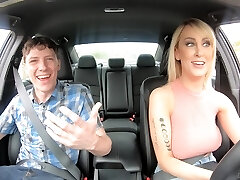 Mature busty blonde vixen Maxim Law gets spunk on her natural big boobies
