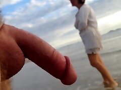 Public swelling CFNM beach encounter between lady and male exhibitionist