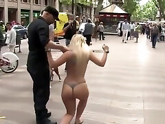 Trussed up busty Spanish blonde on the beach Trussed up busty Spanish blonde on the beach