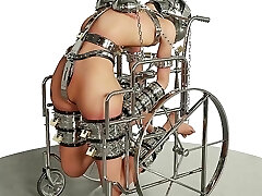 برده, بسر برده و زنجیر در یک صندلی چرخدار فلزی, بندگی, بدسم