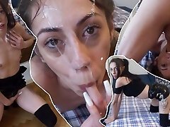 Rough hookup with skinny little spinner Latex Candie: Candie Cross got facefucked firm