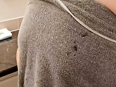 Caught perverted plumber sniffing my dirty panty in bathroom, so I let him cum on my face