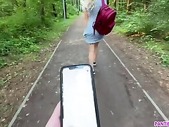Public Dare - Stepsister Walks Around Bare Outdoors In Park And Plays With Remote Control Vibrator In Her Pussy