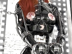 джинджер в хардкорном металлическом бондаже и латексном комбинезоне 3d анимация