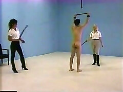 Glamour whipping with two naked mistress