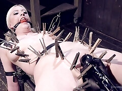 Tied blonde Cherry Torn is ready for the Bondage & Discipline experience with a dude