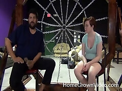 Redhead bound and brought to orgasm by a powerful hitachi