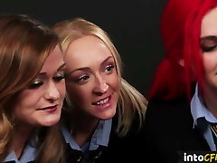 CFNM schoolgirls cockblowing a tied up submissive