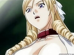 Thick meloned hentai mistress having her sex slaves tease cock