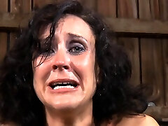 Tough sweetie is hoisted up and given vagina punishment