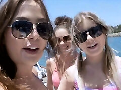 Boat foursome with kinky swimsuit teens
