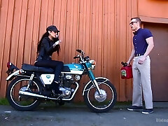 Smoking tart in ripped fishnets Arabelle Raphael bangs anal hole of one kinky dude