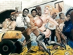 奴隶在奴役性虐待的卡通技术