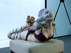 Cute girl in cock-squeezing bondage crying for mercy