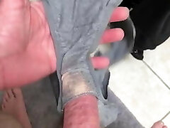 Stroking my Cock with wife’s muddy panties 
