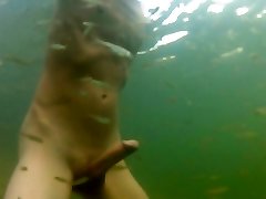 underwater getting off with fish swimming, gopro cumshot 