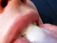 Swallowing a hot load of gloppy cum
