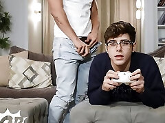 Angel Rivera Sneakily Sees Before Giving The Twink Gamer Joey Mills What He Needs, His Big Hard Cock - TWINKPOP