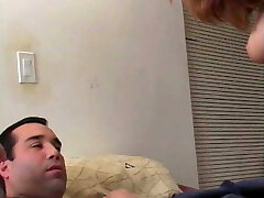 Red head ultra-cutie with nice perky tits rides hard cock in bed