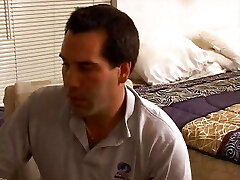 Pointy-titty babe deep throats and takes cock in bathroom and in sofa