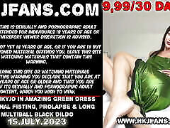 Hotkinkyjo in amazing green dress self birthday gift fucj fisting, prolapse & long multiball black dildo