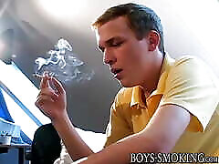 Amateur Adam smokes and cums in his own hand solo