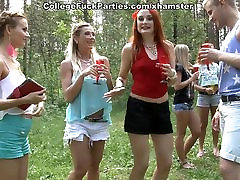 Filthy college sluts turn an outdoor virgin rough banging into wild fuck