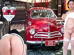 Regina Noir - Double A Pretty Lady In A Short Dress Shows A Striptease. Pussy And Ass. Car 1