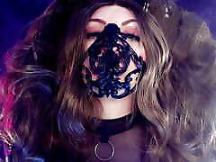 hot and shiny - wearing PVC and boobs sucking student - fashion shoot backstage Arya Grander mask corset smoke
