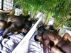 Muscular black man is getting erected while punjab salwar ebony gives head to him