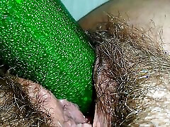 Meaty slimy pussy and a zucchini