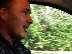 A horny and chubby German woman gets pounded in the back of the car