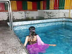 Disha bhabhi desi indion homemade with Toy in outdoor swimming pool