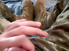 US sex mother jav big titis soldier Jerking off in uniform and showing off his boots