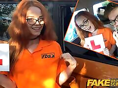 Fake Driving Instructor fucks his cute ginger teen japanes mom and boy harney in the car and gives her a creampie