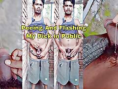 Indian sexy boy flashing his big cock in the public and after that he&039;s peeing in the outside