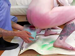 Mouth fuck BDSM brittany andrews foot worship chick painting with her butt