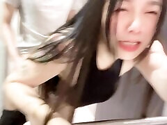 Hot Asian babe sucks and rides dick in public toilet