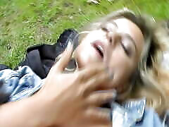 Cute German blonde gets double penetrated outdoors