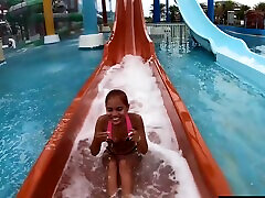 Thai GF waterpark fun and did muma sister at home
