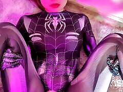 دختر عنکبوتی آسیایی در کت و شلوار تنگ creampied. هالووین ویژه!