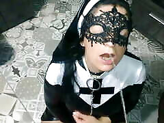 Stepmother in Nun outfit take job hard sex rain ih her whore&039;s mouth