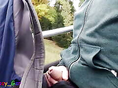 I play with my soft sex in the shopping mall in a driving chairlift in the Bavarian Alps. Public fun outside.