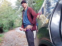 johnholmesjunior does a super real risky solo show on side of busy road with huge cum load